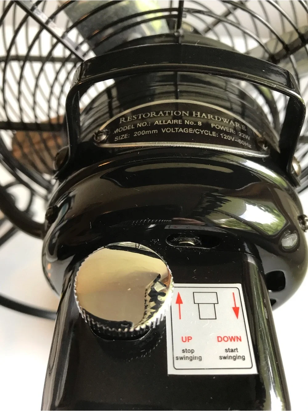 Restoration Hardware Allaire No 8 Black Small Tabletop Desktop Oscillating Fan